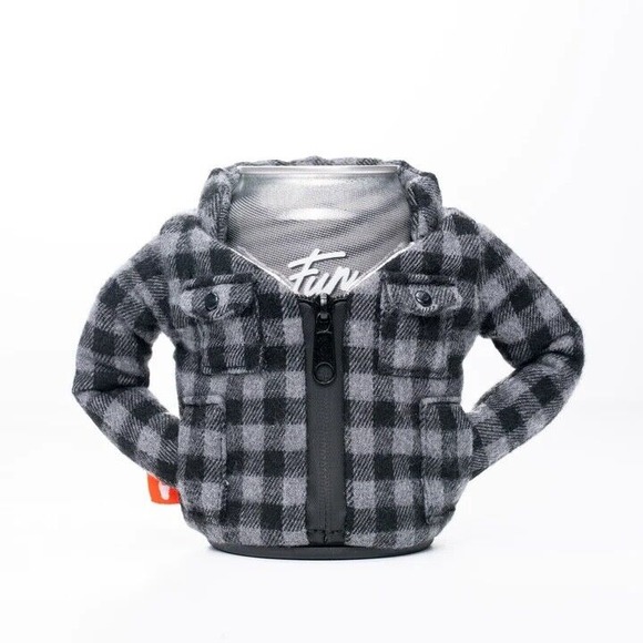 Puffin drinkwear Plaid Pewter Flannel Jacket Shirt Drink Koozie The Lumberjack - Picture 1 of 16